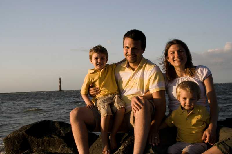 Dave, Amy, Caleb and Aidan at St. John's beach, Christmas 2011